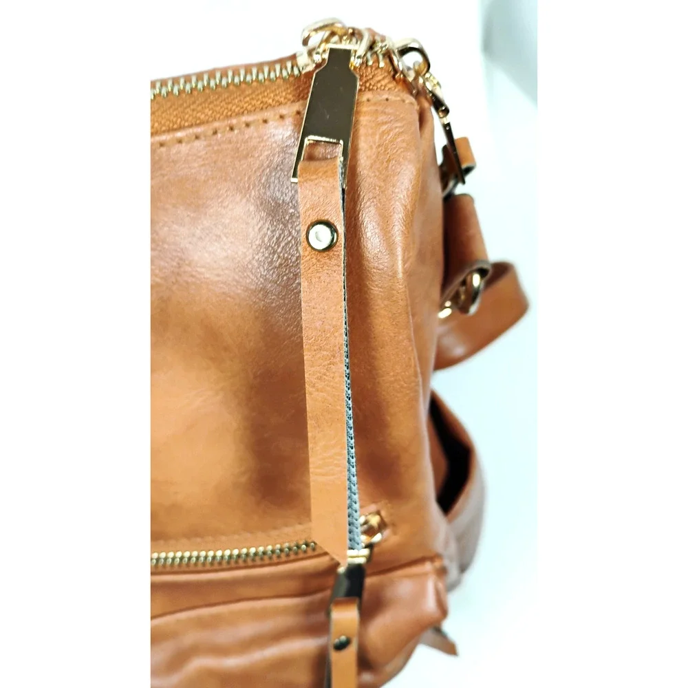 Modem & Chic Cognac Convertible Backpack Purse Boho Reversible SW Strap